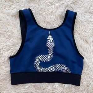 Ultracor Silver Serpent Bonded Eros Navy Blue Crop Top Scoop Neck Sports Bra XS